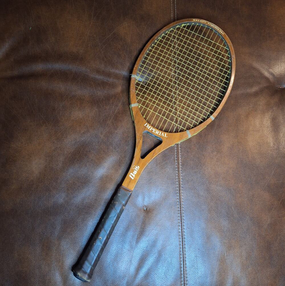 ​Vintage TAD Davis Imperial Walnut Fiberglass Wood Tennis Racquet Racket Decor